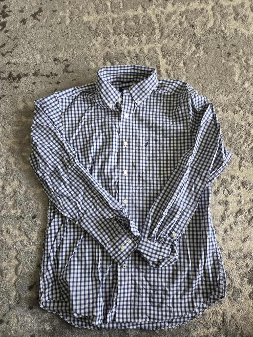 Nautica Blue and White Gingham Button-Down Shirt